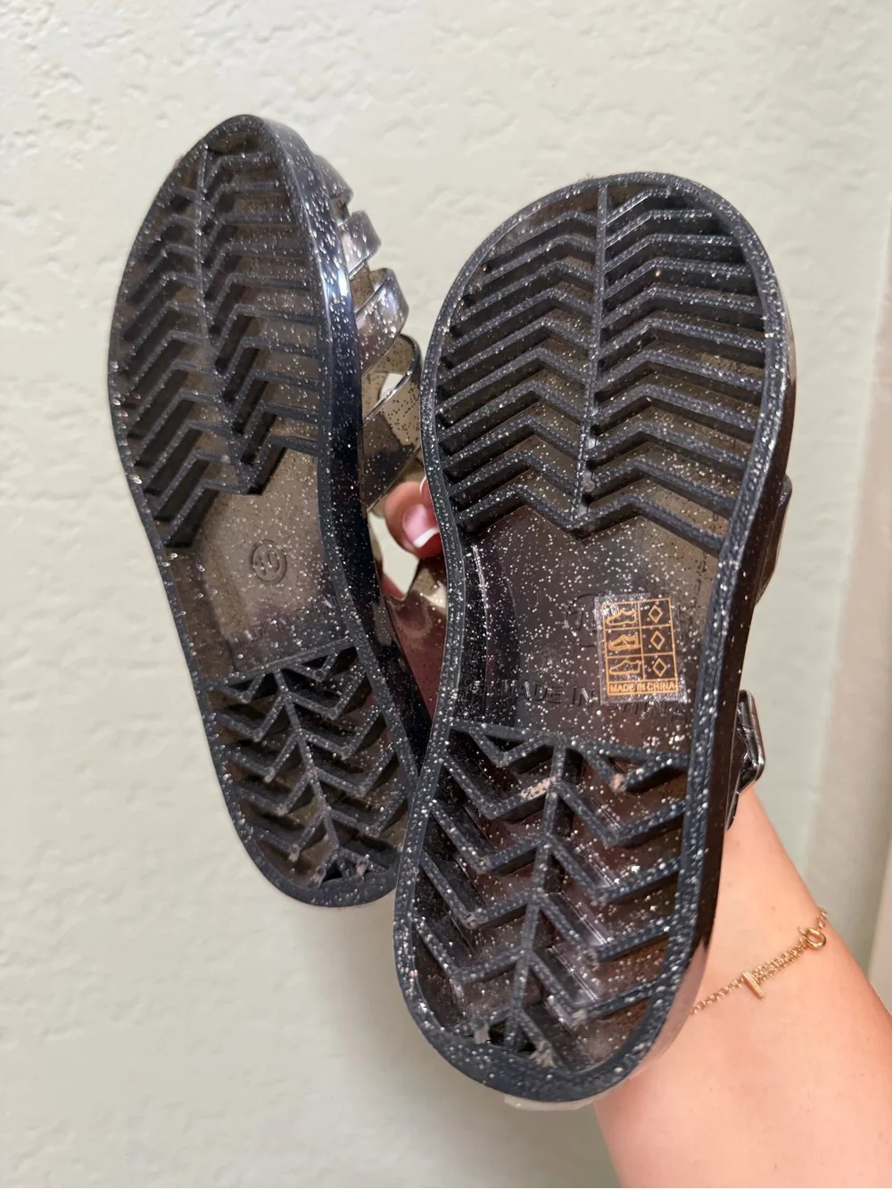 Girls Clear Glitter Jelly Sandals - black